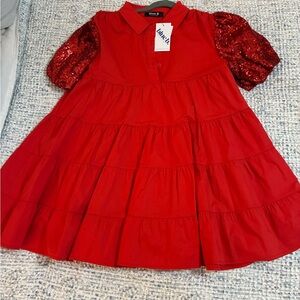 Red Sequin Sleeve Dress